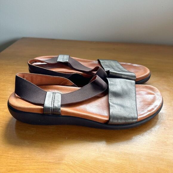Gentle Souls Get Goin leather pewter and brown elastic strap sandal - Picture 1 of 10